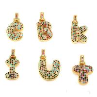 Pendentifs de Lettre laiton , Lettre d’alphabet, Placage de couleur d'or, styles différents pour le choix & pavé de micro zircon, 25*25*5mm-30*12*6mm Environ 4*5mm, Vendu par PC