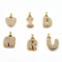 Pendentifs de Lettre laiton , Lettre d’alphabet, Placage de couleur d'or, styles différents pour le choix & pavé de micro zircon, 30*15*5mm-30*20*5mm Environ 4*5mm, Vendu par PC