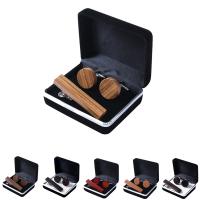 bois Tie Clip Cufflink Set, pince à cravate & bouton de manchette, avec tissu, bijoux de mode & différents matériaux pour le choix & unisexe Vendu par fixé