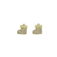 Colgantes de zapatos de latón, metal, chapado en color dorado, micro arcilla de zirconia cúbica, 8.5x10.5x1mm, agujero:aproximado 0.6mm, 30PCs/Bolsa, Vendido por Bolsa