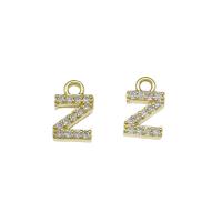 Pendentifs de Lettre laiton , Lettre Z, Placage de couleur d'or, pavé de micro zircon Environ 1.5mm Vendu par sac