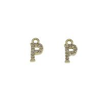 Pendentifs de Lettre laiton , Lettre P, Placage de couleur d'or, pavé de micro zircon Environ 1.5mm Vendu par sac