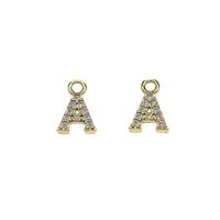 Pendentifs de Lettre laiton , Lettre A, Placage de couleur d'or, pavé de micro zircon Environ 1.5mm Vendu par sac