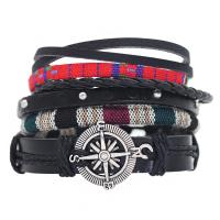 Moda pulseras de la aleación de Zinc, con Cordón de algodón encerado & Cuero de PU & madera, Ajustable & pulsera trenzada & diferentes estilos para la opción & para mujer, 180-280mm, Vendido por Set