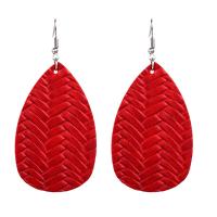 Cuero Pendientes con Colgantes, con aleación de zinc, Joyería & para mujer, Rojo, libre de níquel, plomo & cadmio, 75x35mm, Vendido por Par