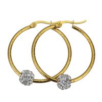 Stainless Steel Leverback Earring, with Rhinestone Clay Pave, gold color plated, fashion jewelry & for woman  