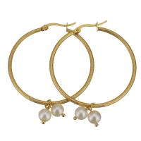 Stainless Steel Leverback Earring, with Plastic Pearl, gold color plated, fashion jewelry & for woman  