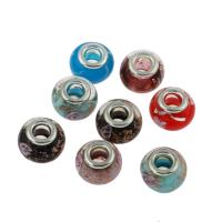 Perles de Murano sable d'or, chalumeau, avec laiton, Placage de couleur platine, grand trou, Couleur aléatoire, 14*11mm Environ 5mm, Vendu par PC