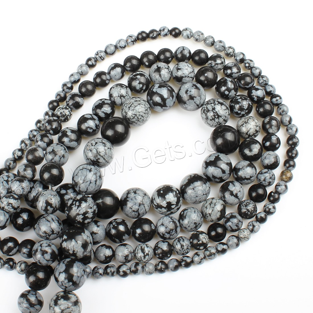 Snowflake Obsidian Bead, Round, different size for choice, white and black, Hole:Approx 1mm, Length:Approx 14.9 Inch, Sold By Strand