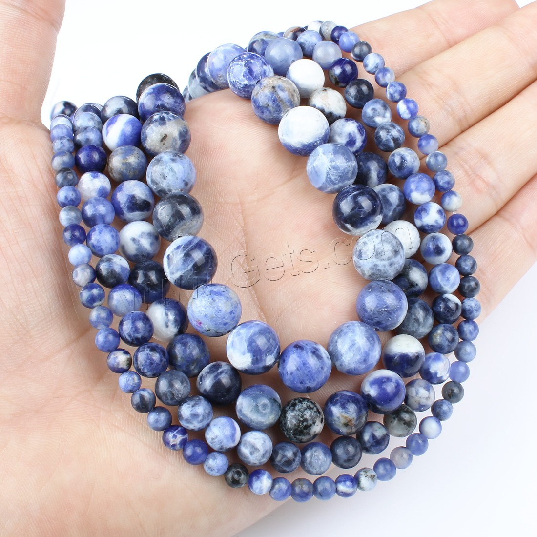 Perles en sodalite, Rond, normes différentes pour le choix, bleu, Trou:Environ 1mm, Longueur:Environ 14.9 pouce, Vendu par brin