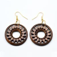 Wood Earring, деревянный, с цинковый сплав, Шестерня, ювелирные изделия моды & Женский & отверстие, Много цветов для выбора, 35mm, продается Пара