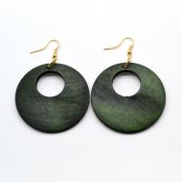 Wood Earring, деревянный, с цинковый сплав, Плоская круглая форма, ювелирные изделия моды & Женский & отверстие, Много цветов для выбора, 50mm, продается Пара