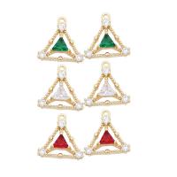 Cubic Zirconia Micro Pave Brass Pendant, Triangle, gold color plated, DIY & micro pave cubic zirconia & hollow 