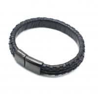 Pulsera de cuero , con Partículas de acero, chapado, pulsera trenzada & para hombre, Negro, 12x210mm, longitud:aproximado 8.3 Inch, Vendido por Sarta