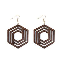 Wood Earring, with Zinc Alloy, Geometrical Pattern, for woman & hollow 