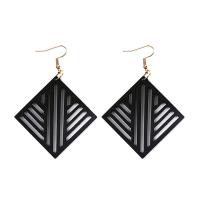 Wood Earring, with Zinc Alloy, Rhombus, for woman & hollow 