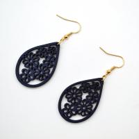 Wood Earring, with Zinc Alloy, Teardrop & for woman & hollow 