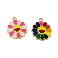 Zinc Alloy Enamel Pendants, Flower, gold color plated, DIY 