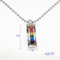 Rhinestone Stainless Steel Pendants, with rhinestone, rainbow colors, 9*25mm 