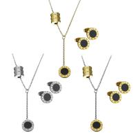 Fashion Stainless Steel Jewelry Sets, Stud Earring & necklace, with Resin, with 2Inch extender chain, plated, with roman number & oval chain & for woman 45mm,1.5mm Approx 17 Inch 