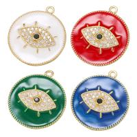 Cubic Zirconia Micro Pave Brass Pendant, Round, gold color plated, DIY & micro pave cubic zirconia & enamel 