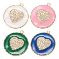 Cubic Zirconia Micro Pave Brass Pendant, Round, plated, DIY & micro pave cubic zirconia & enamel 