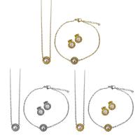 Fashion Stainless Steel Jewelry Sets, Stud Earring & bracelet & necklace, with Plastic Pearl, with 2Inch,1Inch extender chain, plated, oval chain & for woman 1.5mm 1.5mm Approx 17 Inch, Approx 7.5 Inch 