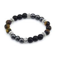 Tiger Eye Stone Bracelets, with Zinc Alloy, fashion jewelry & Unisex 8mm 