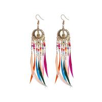 Mode boucle d'oreille plume, alliage de zinc, avec Seedbead & plume, Motif géométrique, Placage, styles différents pour le choix & pour femme & creux Vendu par paire