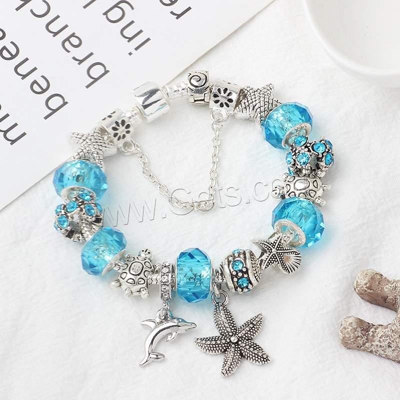 Europa gemischt Kristall Armbänder, Zinklegierung, mit Lampwork, plattiert, verschiedene Größen vorhanden & Micro pave Zirkonia & für Frau, blau, verkauft von Strang