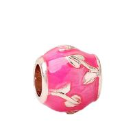 Enamel Zinc Alloy European Beads, rose gold color plated, DIY, pink 