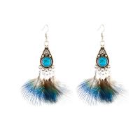 Mode boucle d'oreille plume, alliage de zinc, avec plume, Placage, style folk & styles différents pour le choix & pour femme, 60mm, Vendu par paire