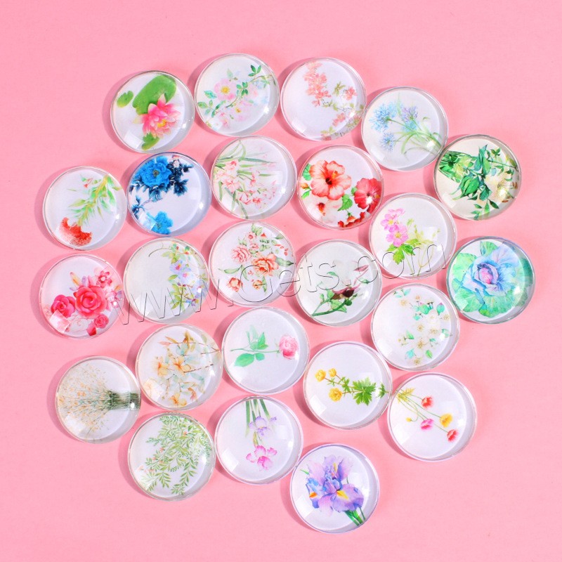 Mobile Phone DIY Decoration, Glass, Round, printing, random style & mixed pattern, mixed colors, Sold By PC