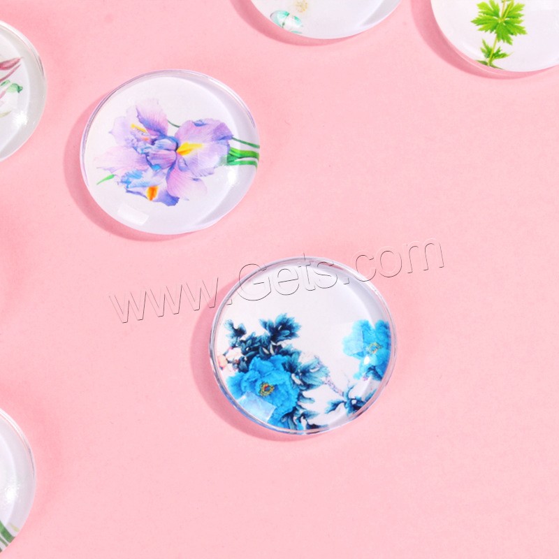 Mobile Phone DIY Decoration, Glass, Round, printing, random style & mixed pattern, mixed colors, Sold By PC