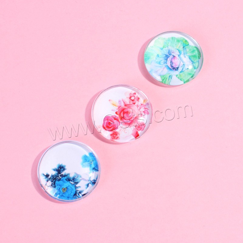 Mobile Phone DIY Decoration, Glass, Round, printing, random style & mixed pattern, mixed colors, Sold By PC