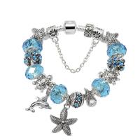 Europeo pulseras de cristal mixto, aleación de zinc, con Cristal de murano, chapado, diverso tamaño para la opción & micro arcilla de zirconia cúbica & para mujer, azul, Vendido por Sarta