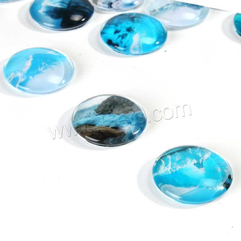 Mobile Phone DIY Decoration, Glass, Round, printing, random style & mixed pattern & different size for choice, blue, Sold By PC