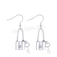 Boucles d'oreilles en acier titane, Blocage et clé, poli, pavé de micro zircon & pour femme, couleur originale Vendu par paire