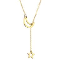 Partículas de acero Collar de suéter, Luna y estrella, chapado, para mujer, más colores para la opción, 11mm,16mm, longitud:aproximado 27.6 Inch, Vendido por Sarta