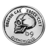 Pendentifs crâne en alliage de zinc, Plat rond, bijoux de mode & noircir, argent Environ 3.5mm, Vendu par PC