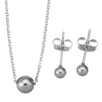 Fashion Stainless Steel Jewelry Sets, Stud Earring & necklace & oval chain & for woman, original color Approx 17 Inch 