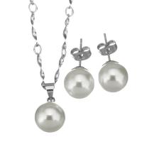 Fashion Stainless Steel Jewelry Sets, Brass, Stud Earring & necklace, with Plastic Pearl, silver color plated, for woman 1.5mm,10mm Approx 17 Inch 