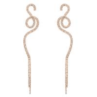 Moda flecos pendientes, aleación de zinc, chapado, Joyería & para mujer & con diamantes de imitación, más colores para la opción, libre de níquel, plomo & cadmio, 170x28mm, Vendido por Par