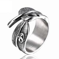 Titanium Steel Finger Ring, Feather, plated, punk style & for man, metallic color plated 