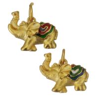 Enamel Brass Pendants, Elephant, gold color plated, fashion jewelry Approx 