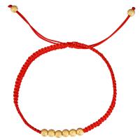 Bracelets en laiton, Alliage de cuivre, avec cordon de polyester, Placage de couleur d'or, Réglable & pour femme, rouge, 23mm Environ 6.7 pouce, Vendu par brin