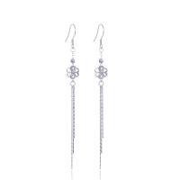 Moda flecos pendientes, Plata de ley 925, Patrón Geométrico, chapado en platina real, para mujer & hueco, 7.8x86.3mm, Vendido por Par