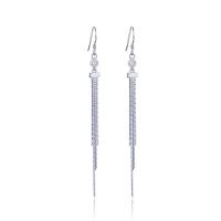 Moda flecos pendientes, Plata de ley 925, borla, chapado en platina real, micro arcilla de zirconia cúbica & para mujer, 5x82.3mm, Vendido por Par