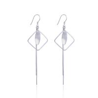 Sterling Silver Drop Earring, 925 Sterling Silver, Rhombus, platinum plated, for woman & hollow 