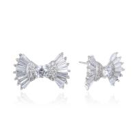 Silver Earring Zircon pavent Sterling, Argent sterling 925, Noeud papillon, Plaqué de platine, avec earnut en plastique & pavé de micro zircon & pour femme Vendu par paire